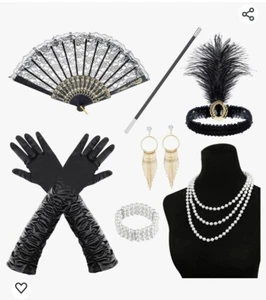 7 Pieces 1920 Accessories Set 1920s Flapper Headband Long Gloves Pearl Necklace  - Picture 1 of 7