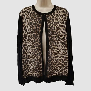Neiman Marcus Cashmere Collection Women Black Leopard Silk Cardigan Sweater XL - Picture 1 of 6