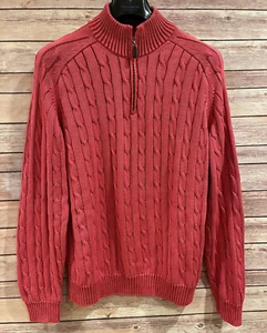 Talbots Mens 100% Mercerized Cotton Sweater Zip Cable Knit Coral Mens Large - Picture 1 of 5