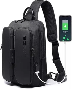 BanGe Unisex 7079 Waterproof Shoulder Bag with USB Port, Black, black, One Size - Picture 1 of 7