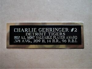 Charlie Gehringer Tigers 1937 AL MVP Award Baseball Card Plaque Nameplate 1 X 3