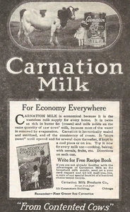 Antique Carnation Evaporated Milk Ad - From Contented Cows-Economy - Picture 1 of 3