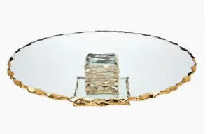 Stacked Glass Cake Stand with Textured Gold Rim - Picture 1 of 1