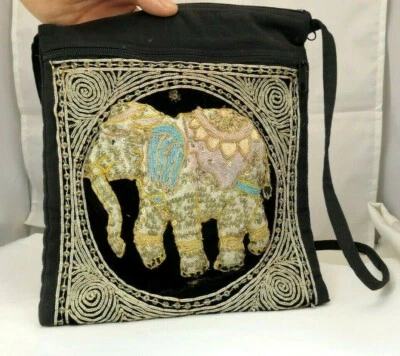 Bolso de Hombro Hecho a Mano Myanmar Lentejuelas Bordado Tapiz Elefante Antiguo Foto 1 de 4