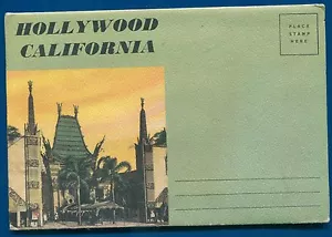 Hollywood California Los Angeles ca green linen postcard folder - Picture 1 of 3
