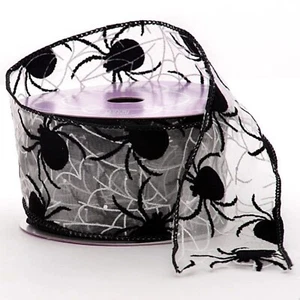 $8 for 10 yards 2.5" Halloween Ribbon Holiday Sheer Spider ๐ป black Bow Decor - Picture 1 of 4