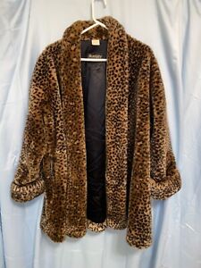 Vintage Monterey Fashions 1X Leopard Print Faux Fur Coat Deep Drape Swing Euc