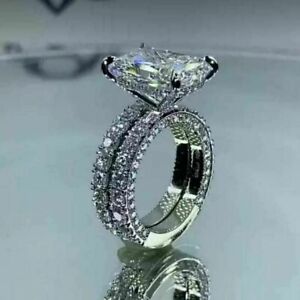 4Ct Radiant Lab-Created Diamond Engagement Wedding Ring 14k White Gold Plated