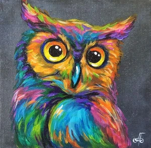 Owl Colorful Abstract Wall Art Acrylic Painting Canvas Original Bird Portrait - Picture 1 of 24