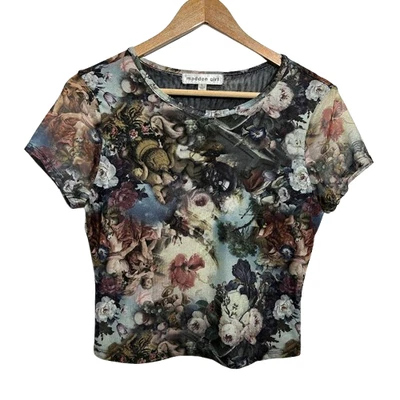 Madden Girl Renaissance Mesh Short Sleeves Top L Angel Cherub Double Layer Y2K - Image 1 of 4