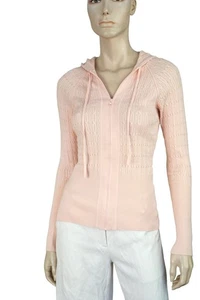 COTTON BY AUTUMN CASHMERE sz S Pink Cable Knit Full Zip Hooded Sweater BRAND NEW - Picture 1 of 4