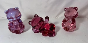 3 VTG Fenton Art Glass Pink/ Cranberry Translucent 1 Laying Down Teddy Bear - Picture 1 of 11