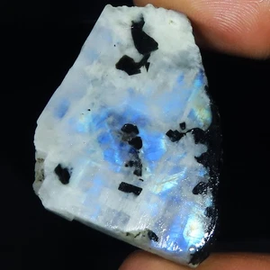 74.85 Cts Untreated Rainbow Moonstone Rough Polished Gemstone 28x37x6 mm GQ-338 - Foto 1 di 6