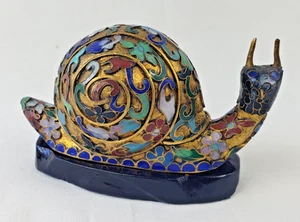 VTG Cloisonné Snail Brass Floral Enamel Statue Figurine 4” Blue Green Yellow - Picture 1 of 8