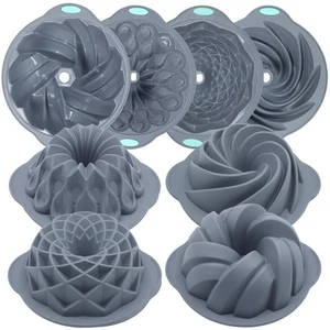 4 Pieces Silicone Fluted Cake Pans, 10/12 Cups Tube Baking Pan, Silicone Mold... - Picture 1 of 8