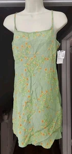 Vintage Rampage Babydoll Slip Mini Dress Y2K 90s Green Floral Sz 7 - Picture 1 of 20