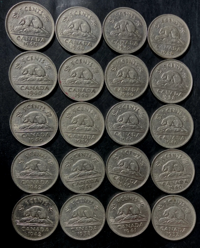 Old Canada Coin Lot - 1937-1942 - 20 NICKELS - Excellent - Lot #N26 - Image 1 of 1