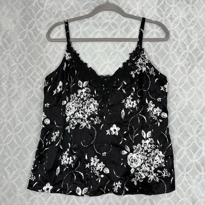 Silk Babydoll Tank Top XL Black White Floral Lace Apt9 Cami Fairy Grunge 90s Y2K - Image 1 of 4