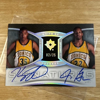 KEVIN DURANT JEFF GREEN 2007-08 UD ULTIMATE WRITE OF PASSAGE ROOKIE RC AUTO /25 - Image 1 of 4
