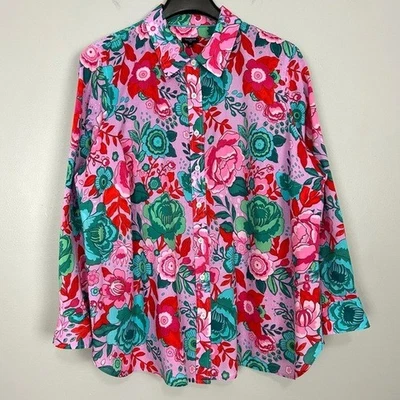 Talbots Sketched Blooms Cotton Shirt Womens Size 2X Colorful Floral Lightweight - Image 1 of 4