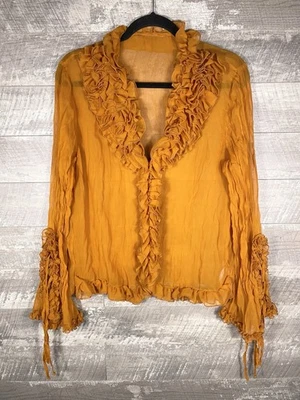 Top naranja transparente con volantes manga campana Y2K capas L gasa otoño otoño look por capas Foto 1 de 4