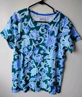 CROFT & BARROW Classic Tee Blue Green Women's Short Sleeve Shirt XL - Image 1 of 4