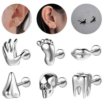 1件装16G不锈钢唇钉棕榈头骨螺旋软骨穿孔耳环 — 第 1/4 张图片