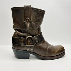 FRYE Harness Moto Biker Leather Boots Square Toe Distressed Brown Womens Sz 5.5 - Picture 1 of 11