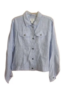 Jones New York 100% Linen Women's Biker Motorcycle Style Jacket Blue SZ XL New - Picture 1 of 8