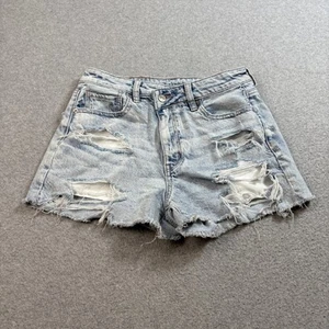American Eagle Shorts Women 4 Blue Distressed Denim High Rise Mom Cutoff Strigid - Picture 1 of 11