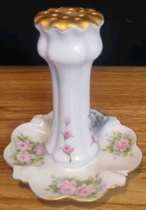 White Porcelain Hat Pin Holder Tray Dish Hand Painted Pink Flowers Floral 4.5" - Picture 1 of 5