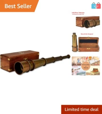 Портативный винтажный телескоп-подзорная труба — подлинный латунный и кожаный чехол — 1,1 фунта - Изображение 1 из 4