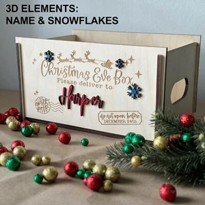 Christmas Eve Box for Gifts Personalized, Xmas Wooden Crate for Kids Custom Name - Picture 1 of 6