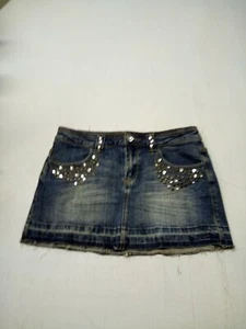 2nd Jeans Mini Denim Jean Skirt Embellished Pockets Size Medium Raw Hem - Picture 1 of 4