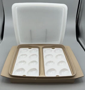 Vintage Tupperware Deviled Egg Keeper Carrier Tray Container 723-3 Almond-16 - Picture 1 of 5