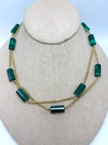 Rarities Gold-Plated Sterling Silver Barrel-Cut Malachite Bead Necklace - NWT - Picture 1 of 16