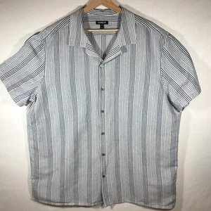 Express Men's 2XL Tall Blue Stripes Over White Button Up Linen Blend Loop Collar - Picture 1 of 8