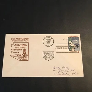FDC 1962 #1192 1st VIVID 50th ANNIVERSARY STATEHOOD ARIZONA 4 Cent Stamp USA - Picture 1 of 2