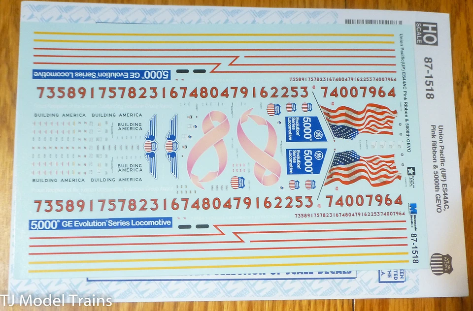 Calcomanía a microescala HO #87-1518 Union Pacific (UP) ES44AC cinta rosa y 5000º GEVO Foto 1 de 1