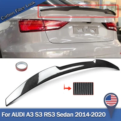 FOR 2014-2020 AUDI A3 S3 RS3 SEDAN 8V HIGHKICK V STYLE CARBON LOOK TRUNK SPOILER Foto 1 de 4