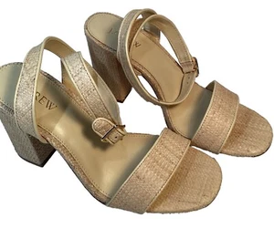 Women’s 8.5 J.Crew Raffia Natural Tan Color Weave Sandals 3.5" Block Heel, Strap - Picture 1 of 12