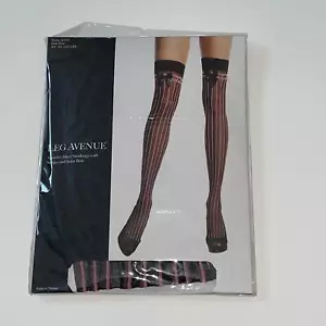 SEXY BLACK & PINK VERTICAL STRIPES THIGH HIGHS SATIN BOW LINGERIE HOSIERY UA9222 - Picture 1 of 2