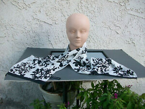 Jones New York scarf 100% silk oblong Ivory & Black floral 11" x 58" logo NWOT
