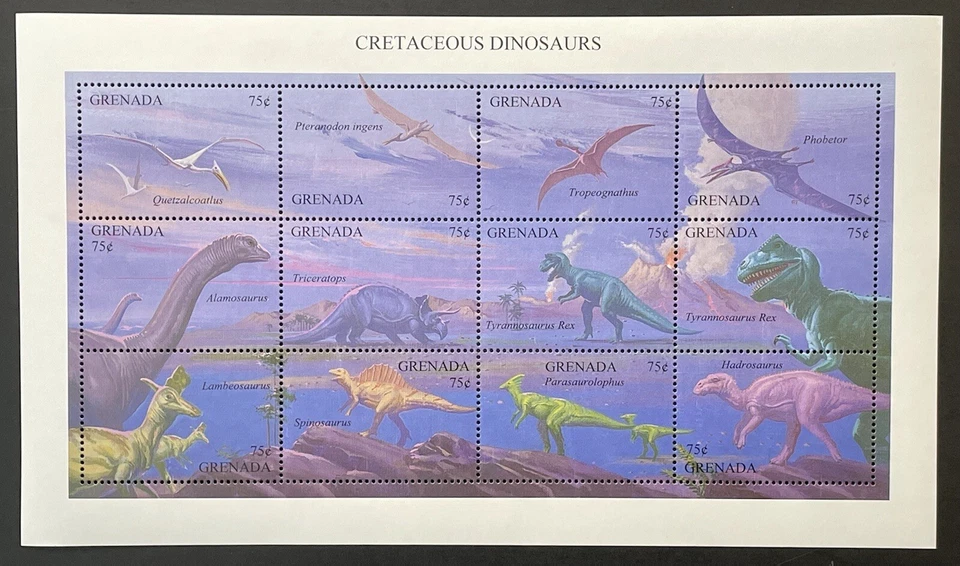 SELLOS DE DINOSAURIOS GRANADA CRETÁCICOS 1994 MNH ANIMALES PREHISTÓRICOS HADROSAURUS 1 Foto 1 de 1