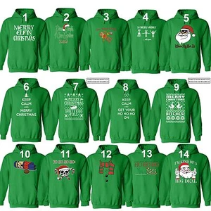 UGLY CHRISTMAS SWEATER Vacation Santa Funny unisex Men Women Hoodie Hoody GREEN - Picture 1 of 16