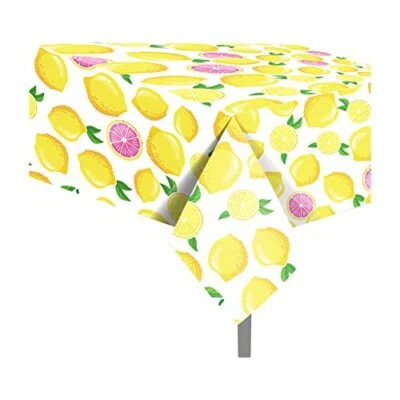 2 Pcs Plastic Tablecloth Summer Table Cover Disposable Rectangle Table Lemon - Image 1 of 4