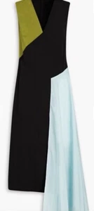 Nina Ricci Black Blue Green Asymmetric Sleeveless Zip FR40 UK12 Midi Dress New - Picture 1 of 14