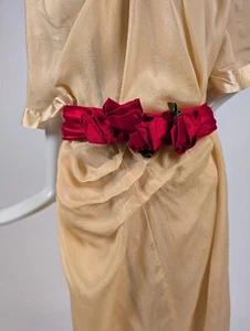 EDWARDIAN RED SILK ROSE BELT FOR DRESS W DANGLING TASSEL TAIL - Picture 1 of 6
