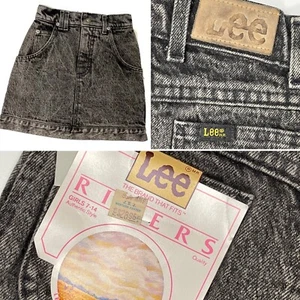 NWT Vtg 80 90's LEE Girls BANDED Bottom DENIM Jean Skirt GLAICER Black Acid Wash - Picture 1 of 7