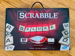 SCRABBLE DELUXE EDITION Crossword Game - Rotating Board - Hasbro Games - 2014 - Picture 1 of 14